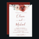 Romantic Burgundy Eucalyptus Wedding Herfst Kaart<br><div class="desc">Romantic Chic and Modern Burgundy Floral Flowers Boho Bohemian Botanical Eucalyptus Greenery and Red Roses Waterverf Wedding Autumn (Herfst),  Winter,  Spring of Summer Invitations - bevat prachtige en elegante scripttypografie voor de speciale huwelijksfeestdag.</div>