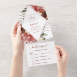 Romantic Burgundy Eucalyptus Wedding Herfst RSVP All In One Uitnodiging<br><div class="desc">Romantic Chic and Modern Burgundy Floral Flowers Boho Bohemian Botanical Eucalyptus Greenery and Red Roses Waterverf Wedding RSVP Autumn (Herfst),  Winter,  Spring of Summer Invitations - bevat prachtige en elegante scripttypografie voor de speciale huwelijksfeest.</div>