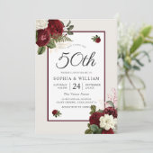 Romantic Burgundy Floral 50th Wedding Jubileum Kaart (Staand voorkant)