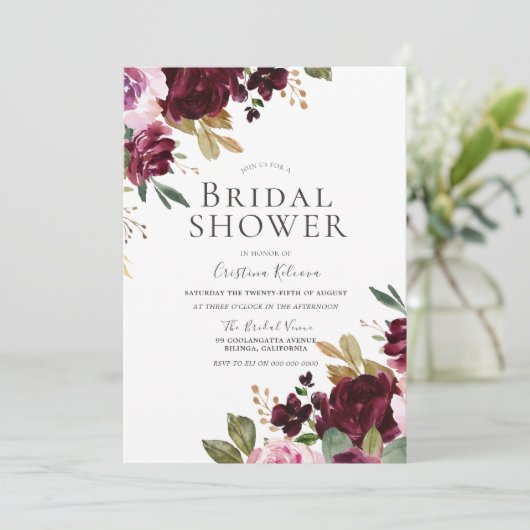 Romantic Burgundy Floral Elegant Vrijgezellenfeest Kaart (Staand voorkant)