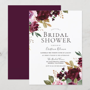 Romantic Burgundy Floral Elegant Vrijgezellenfeest Kaart