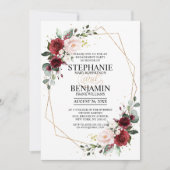 Romantic Burgundy Floral Geometric Verloving Kaart (Voorkant)