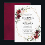 Romantic Burgundy Floral Geometric Verloving Kaart<br><div class="desc">De elegante en moderne romantische geometrische waterverf floral Engagement party-uitnodigkaart is voorzien van een boeket van Bourgogne / marsala , wazige roze, Paarse, perzikkleurige waterverf rozen met bijpassend blad. Ideaal voor een herfst-/midzomerbruiloft. Zoek meer overeenkomende design en variaties uit mijn winkel met 'blissweddingpaperie'. Je kunt contact met me opnemen voor...</div>