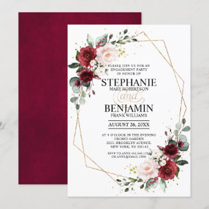 Romantic Burgundy Floral Geometric Verloving Kaart