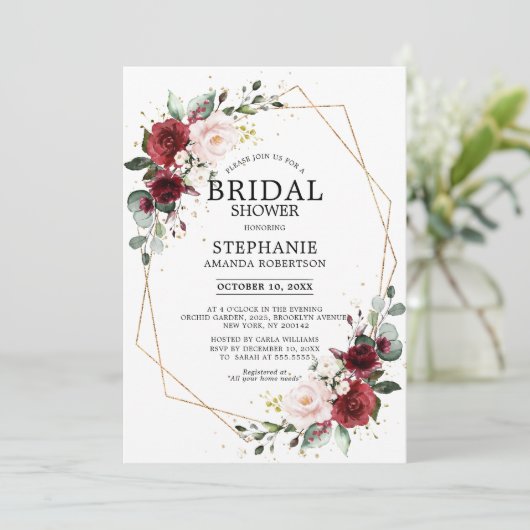 Romantic Burgundy Floral Geometric Vrijgezellenfee Kaart (Staand voorkant)