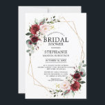Romantic Burgundy Floral Geometric Vrijgezellenfee Kaart<br><div class="desc">De elegante en moderne romantische geometrische waterverf floral bridal doucherekaart is voorzien van een boeket van Bourgogne / marsala , wazige roze, Paarse, perzikkleurige waterverf rozen met bijpassend loof. Ideaal voor een herfst-/midzomerbruiloft. Zoek meer overeenkomende design en variaties uit mijn winkel met 'blissweddingpaperie'. Je kunt contact met me opnemen voor...</div>