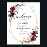 Romantic Burgundy Floral Geometric Weduwschap Welk Poster<br><div class="desc">Het elegante en moderne romantische waterverf florale bruiloft welkome poster bevat een bouquet van de bruine of marsala , wazige roze, Paarse, perzikachtige waterverf rozen met bijpassende bladeren. Ideaal voor een herfst-/midzomerbruiloft. Zoek meer overeenkomende design en variaties uit mijn winkel met 'blissweddingpaperie'. Je kunt contact met me opnemen voor meer...</div>