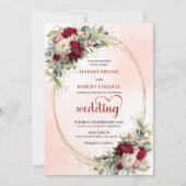 Romantic Burgundy Floral Gold Frame Wedding Invite Kaart (Voorkant)