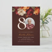 Romantic Burgundy Floral Photo 80th Birthday Kaart (Staand voorkant)