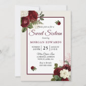 Romantic Burgundy Floral Sweet 16 Party Invite Kaart (Voorkant)
