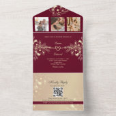 Romantic Burgundy Floral Wedding All In One Uitnodiging (Binnen)