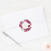Romantic Burgundy Floral Wedding couple names Ronde Sticker (Envelop)