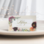 Romantic Burgundy Floral Wedding Place Card Plaatskaartje<br><div class="desc">Zittegasten met romantische woesteling en perzikfloralen met gouden accenten,  perfect voor zomer- of herfstbruiloften met botanische en boho-waterverven.</div>