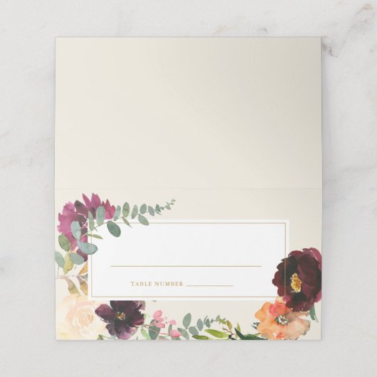 Romantic Burgundy Floral Wedding Place Card Plaatskaartje (Buitenkant ongevouwen)