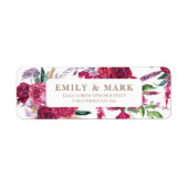 Romantic Burgundy  Floral Wedding return address Etiket (Voorkant)