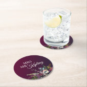 Romantic Burgundy Floral Wedding Ronde Kartonnen Onderzetter (Insitu)