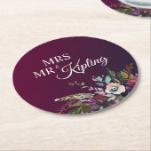 Romantic Burgundy Floral Wedding Ronde Kartonnen Onderzetter (Gebogen)