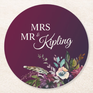 Romantic Burgundy Floral Wedding Ronde Kartonnen Onderzetter