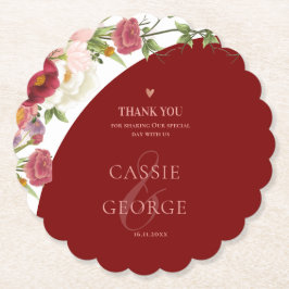 Romantic Burgundy Floral Wedding Thank You Message Kartonnen Onderzetters
