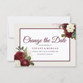 Romantic Burgundy Floral Wedding verander de datum Save The Date