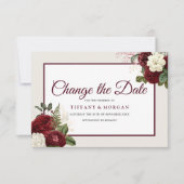 Romantic Burgundy Floral Wedding verander de datum Save The Date (Voorkant)