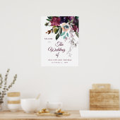 Romantic Burgundy Floral Wedding Welkom Poster (Keuken)