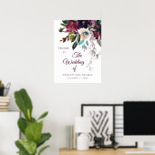 Romantic Burgundy Floral Wedding Welkom Poster (Thuiskantoor)