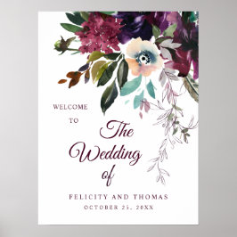 Romantic Burgundy Floral Wedding Welkom Poster