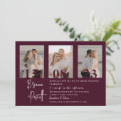 Romantic Burgundy Foto Collage Weddenschap Kaart (Staand voorkant)