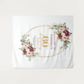 Romantic Burgundy Gold Floral 60th Birthday Banner Wandkleed (Voorkant (horizontaal))