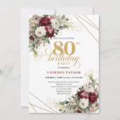 Romantic Burgundy Greenery 80th Birthday Kaart (Voorkant)