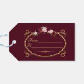 Romantic Burgundy Marsala Floral Fall Wedding Cadeaulabel (Achterkant Horizontaal)