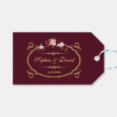 Romantic Burgundy Marsala Floral Fall Wedding Cadeaulabel (Voorkant (Horizontaal))
