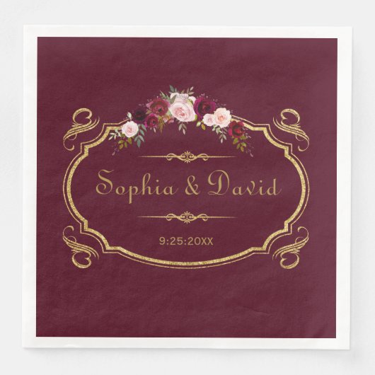 Romantic Burgundy Marsala Floral Fall Wedding Servetten (Voorkant)