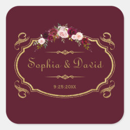 Romantic Burgundy Marsala Floral Fall Wedding Vierkante Sticker