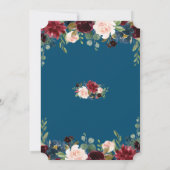 Romantic Burgundy Navy Blue Blush Floral Wedding Kaart (Achterkant)