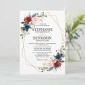 Romantic Burgundy Navy Blue Floral Geometric Kaart (Staand voorkant)