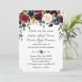 Romantic Burgundy Navy Blue Floral Wedding Kaart (Staand voorkant)