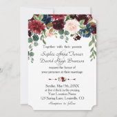 Romantic Burgundy Navy Blue Floral Wedding Kaart (Voorkant)