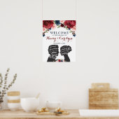 Romantic Burgundy Navy Rozen Love Quotes Weddensch Poster (Keuken)