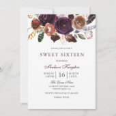 Romantic Burgundy Paars Plum Floral Sweet 16 Kaart (Voorkant)