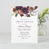 Romantic Burgundy Paars Plum Floral Sweet 16 Kaart (Staand voorkant)