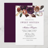 Romantic Burgundy Paars Plum Floral Sweet 16 Kaart (Voorkant / Achterkant)