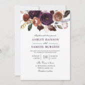 Romantic Burgundy Paars Plum Floral Wedding Kaart (Voorkant)