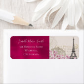 Romantic Burgundy Paris Eiffeltoren Roze bloesems Etiket (Insitu)