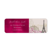 Romantic Burgundy Paris Eiffeltoren Roze bloesems Etiket (Voorkant)