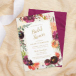 Romantic Burgundy   Peach Floral Vrijgezellenfeest Kaart<br><div class="desc">Bogundy- en perzikfloralen met goudaccenten en deze bruiddoucheuitnodigingen,  perfect voor zomer- en herfstdouches. Deze uitnodiging is perfect voor romantische,  botanische,  boho douches.</div>