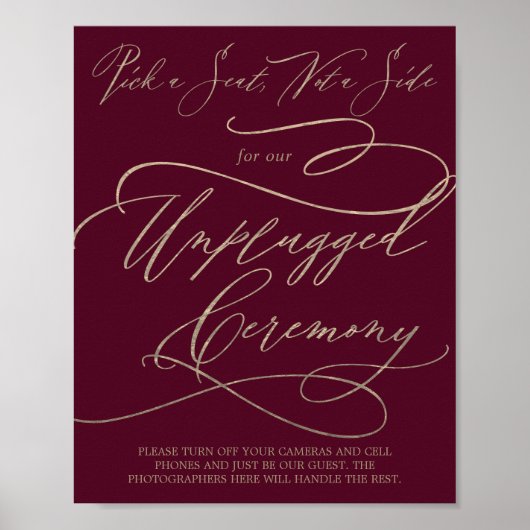 Romantic Burgundy Pick A Seat Unplugged Ceremony Poster (Voorkant)