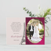 Romantic Burgundy & Pink Eifel Tower Couple Foto Bedankkaart (Staand voorkant)