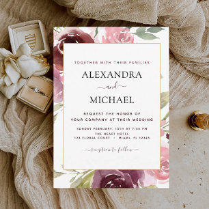 Romantic Burgundy Pink Floral Wedding Kaart